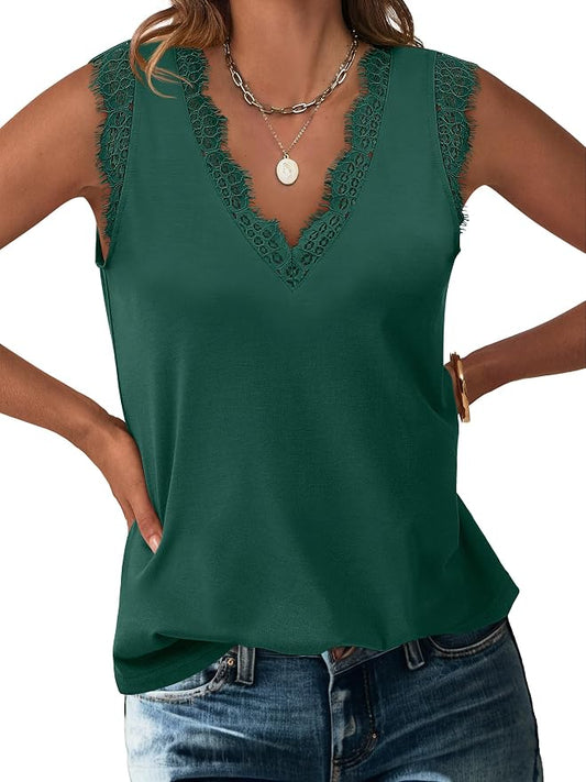 ANRABESS Womens Lace Trim Tank Tops V Neck Sleeveless Shirts 2026 Summer Casual Trendy Dressy Cami Top by ANRABESS