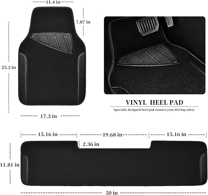 CAR PASS Waterproof Universal Faux Leather 3Pcs Car Floor Mats, Black Car Mats Fit for SUV,Vans,sedans, Trucks,Set of Vehicles Car Carpet with Driver Heel Pad and Anti-Slip Nibs Backing (Black 3Pcs) - Image 2