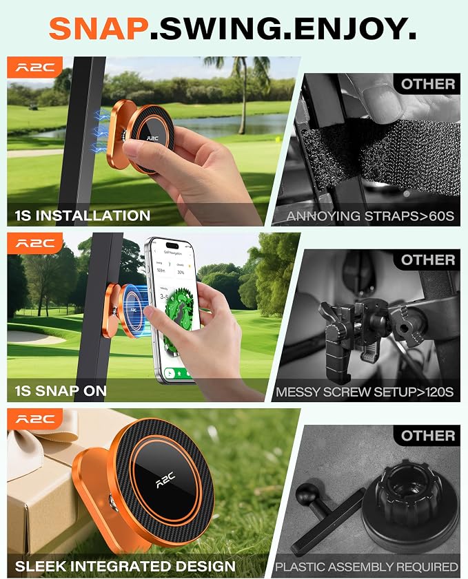 A2C Alloy Magnetic Golf Cart Phone Holder for MagSafe iPhone, Unique Golf Gifts for Men Women Golfers, Golf Gift for Him Her Husband, Golf Accessories Essentials Gadgets Fits EZGO, Club Car (Orange) - Image 3