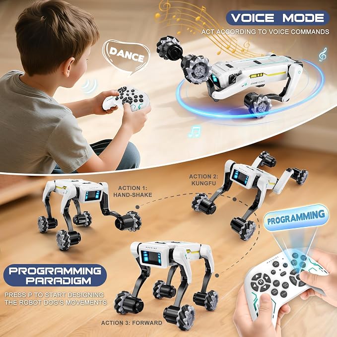 Smart Robot Dog with Wheels, 30+ Bionic Actions, Voice & Remote Control, Programmable Moves, Rechargeable Battery, All-Terrain Stunt Pet Toy for Kids - Image 2