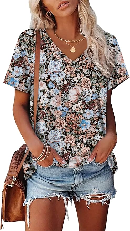 Alaroo Womens Summer Tops 2026 V Neck Short Sleeve Shirts Trendy Dressy Casual Vacation Outfits Printed - Image 2