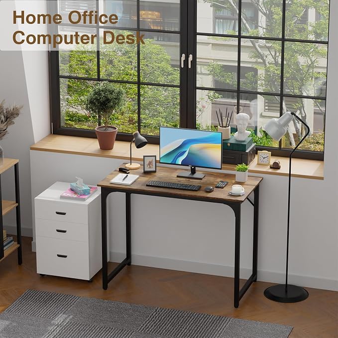 BestOffice Sturdy Desk Computer Desk Home Office Desk Small Desk Multi-Function Writing Table Student Art Modren Simple Style PC Wood and Metal Desk Workstation (39 inch, Vintage) - Image 5