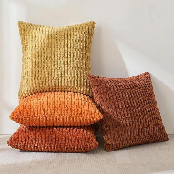 Fancy Homi 4 Packs Decorative Throw Pillow Covers for Living Room Couch Bed, Modern Farmhouse Boho Home Décor Accent Cushion Case, 18" x 18", Burnt Orange Series - Image 2