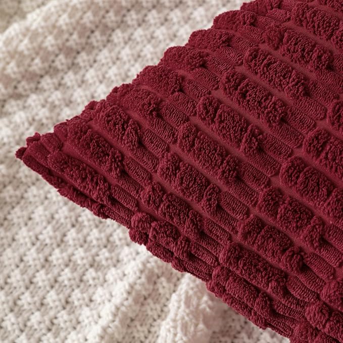 MIULEE Pack of 2 Burgundy Corduroy Decorative Pillow Covers 20x20 Inch Soft Boho Striped Throw Pillow Covers Modern Farmhouse Home Decor for Sofa Living Room Couch Bed - Image 4