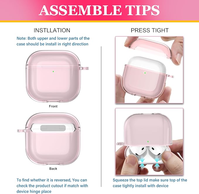 for AirPods 4th Generation Case Cover 2024, Military-Grade Shockproof, Soft TPU Highly Transparent Anti-Yellowing for AirPods 4 Case with Cleaning Kit & Cute Round Buckle, Clear Pink - Image 6