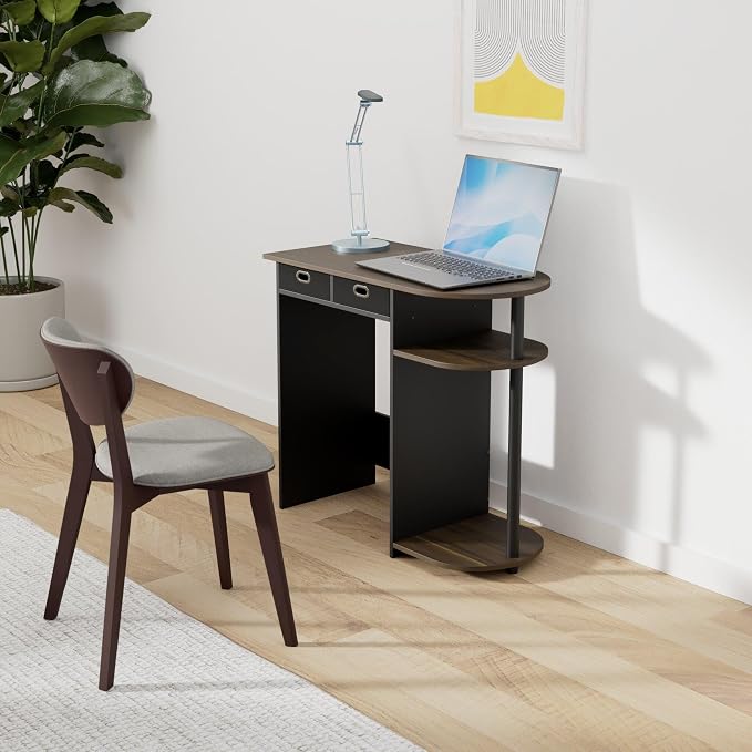 Furinno GO GREEN Desk, 31.5" Wide Gaming Desk with 2 Side Shelves and Storage Bins, Computer Desk, Office Desk for Home Office, Study Room, Dorm, Bedroom, Columbia Walnut - Image 2