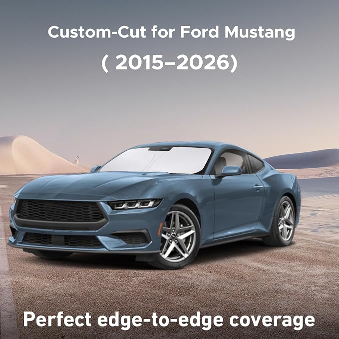 EcoNour Windshield Sunshade Compatible for Ford Mustang (NOT for Ford Mustang Mach-E) 2015-2024 2025 2026, Sun Visor for Front Windshield & Window Sun Shade Cover, UV Heat Protector, Car Accessories - Image 2