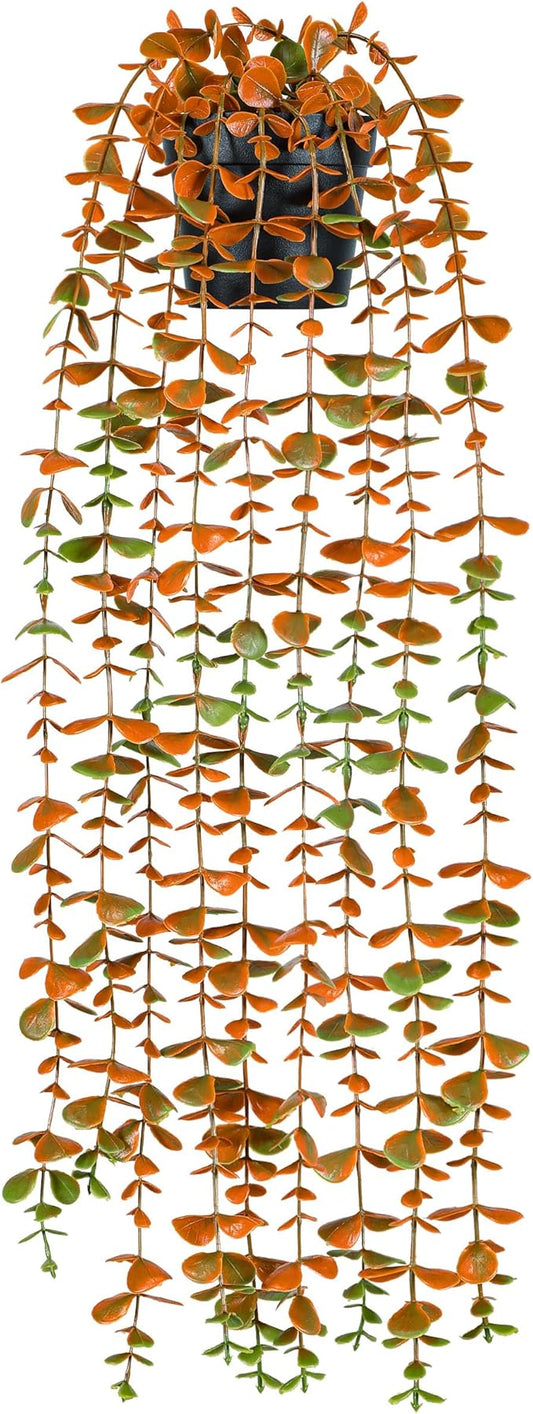 Der Rose 1Pcs Fake Fall Plants Hanging Orange Artificial Potted Faux Eucalyptus Plant Decorations for Fall Thanksgiving Bathroom Table Centerpiece Wall Kitchen Room Decor Indoor and Outdoor by DerRose