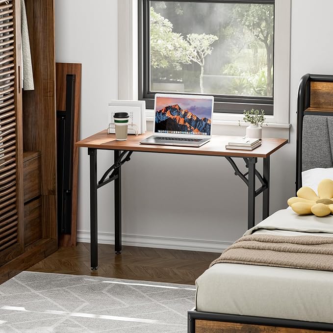 TEMI Small Computer Desk Folding Table - 43.3" Foldable Office Desk, No Assembly, Perfect for Small Spaces in Bedroom, Dorm, or Apartment, Portable Mini Desk or Study Table with Compact Design, Walnut - Image 9