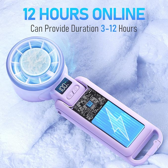 PlayHot Portable Handheld Turbo Fan with Ice Cooling, Rechargeable Personal Fan, Up tp 12Hrs Cooling, 5 Speed 25550RPM Powerful Portable Fan for Travel, Outdoor, Camping, Hiking (Purple) - Image 5