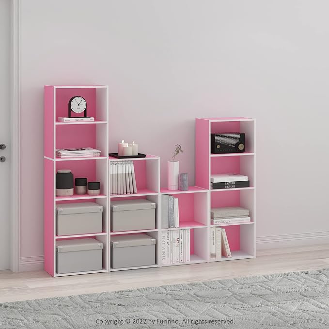 Furinno Luder Bookcase / Book / Storage, 2-Tier, Pink/White - Image 2
