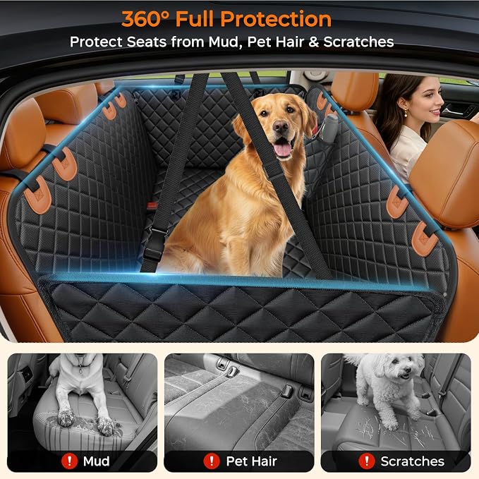 URPOWER Dog Car Seat Cover for Pets 100% Waterproof Seat Cover Hammock 600D Heavy Duty Scratch Proof Nonslip Durable Soft Back Seat Covers for Full Size Trucks - Image 2