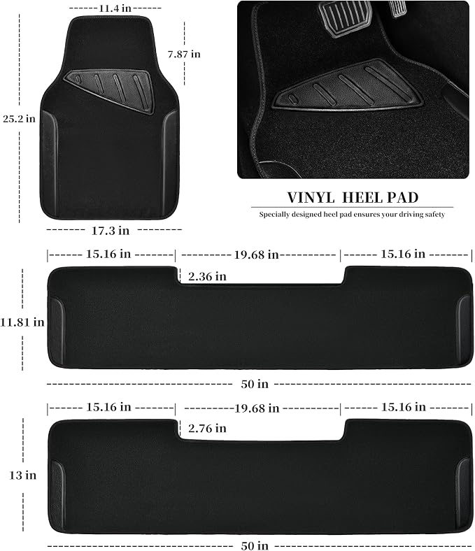 CAR PASS Waterproof Universal Faux Leather 3Row Car Floor Mats, Black Car Mats Fit for SUV,Vans,sedans, Trucks,Set of Vehicles Car Carpet with Driver Heel Pad and Anti-Slip Nibs Backing (Black 3Row) - Image 2