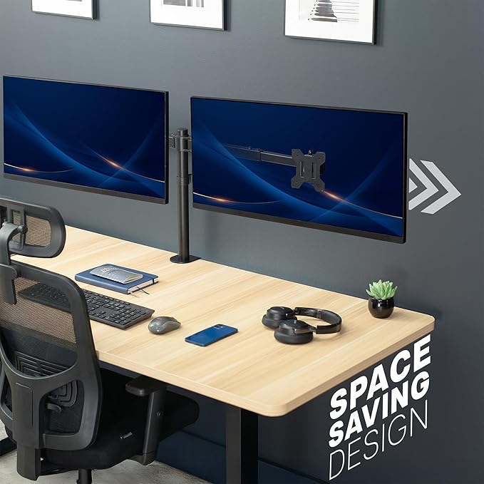 VIVO Premium Dual Ultra Wide LCD LED 27 to 38 inch Monitor Desk Mount, Heavy Duty, Adjustable Telescoping Arms, Flush Wall Setup, Fits 2 Screens, Black, STAND-TS38C - Image 2