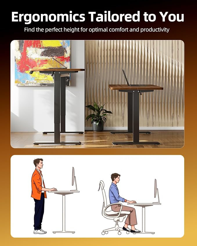 TIQLAB Electric Standing Desk, 47 * 24 Inches Adjustable Height Stand up Desk,Sit Stand Home Office Table with Splice Board, Black Walnut - Image 4