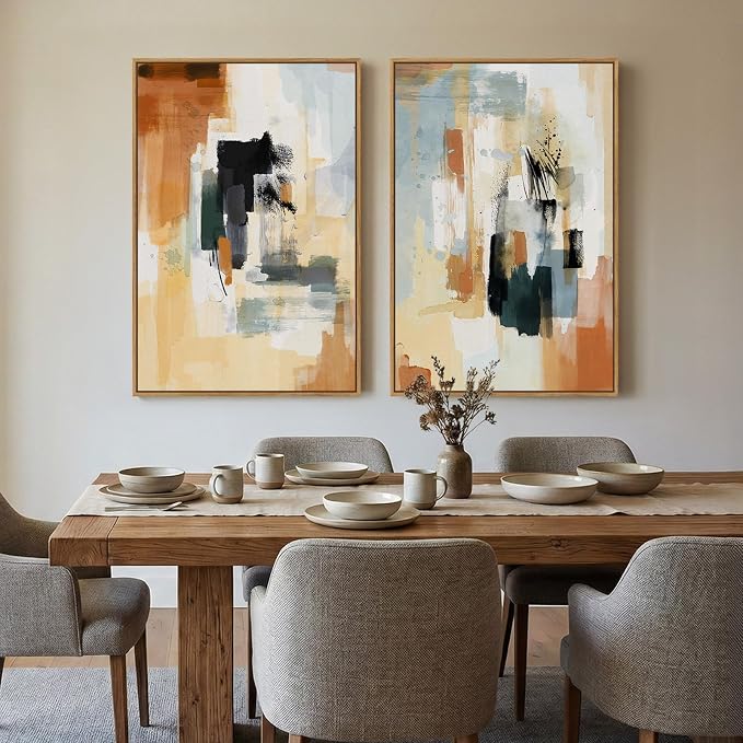Large Framed Neutral Abstract Wall Art, Set of 2 Modern Canvas Prints Paintings Artwork for Walls, Minimalist Colorful Pictures for Living Room Bedroom Dining Room Hallway Lounge Wall Decor 24x36 In - Image 8