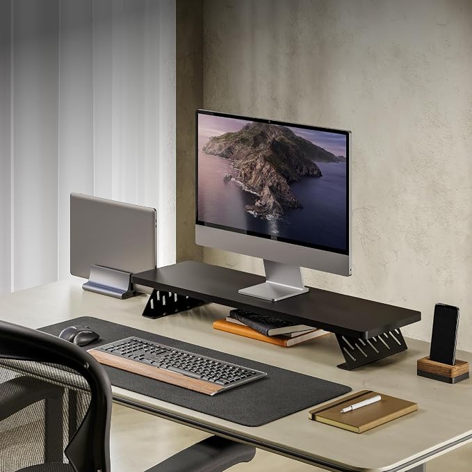 Fenge Monitor Stand Riser, 31.5 Inch Desk Top Shelf for 2 Monitors, Computer Stands for Desk, Wood & Steel Desktop Riser for Laptop, PC, Printer - Image 9