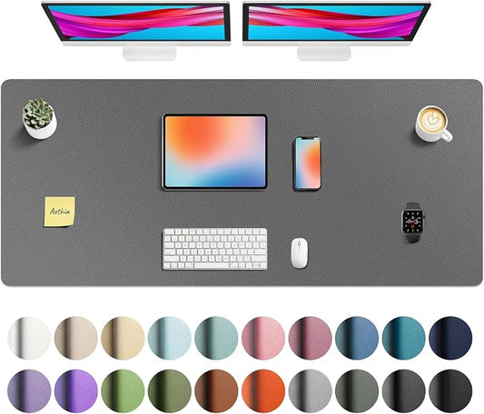 Aothia Faux Leather Desk Mat - Non-Slip PU Leather Desk Blotter, Waterproof Writing Surface, Large Desk Pad for Office & Home (Grey, 55" x 24") by AothiaSimpleNaturalUnique