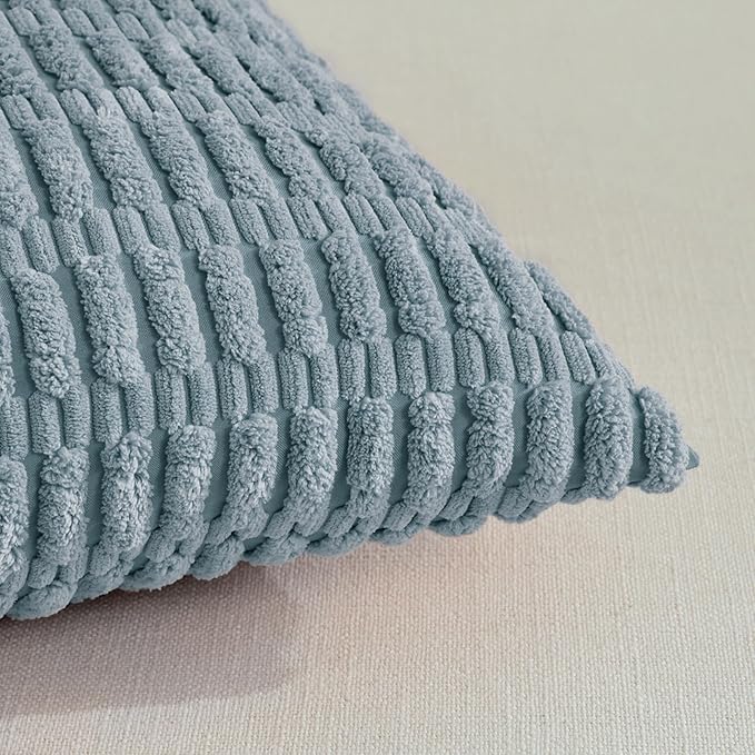 Fancy Homi 4 Packs Decorative Throw Pillow Covers for Living Room Couch Bed, Modern Farmhouse Boho Home Décor Accent Cushion Case, 20" x 12", Light Blue - Image 4