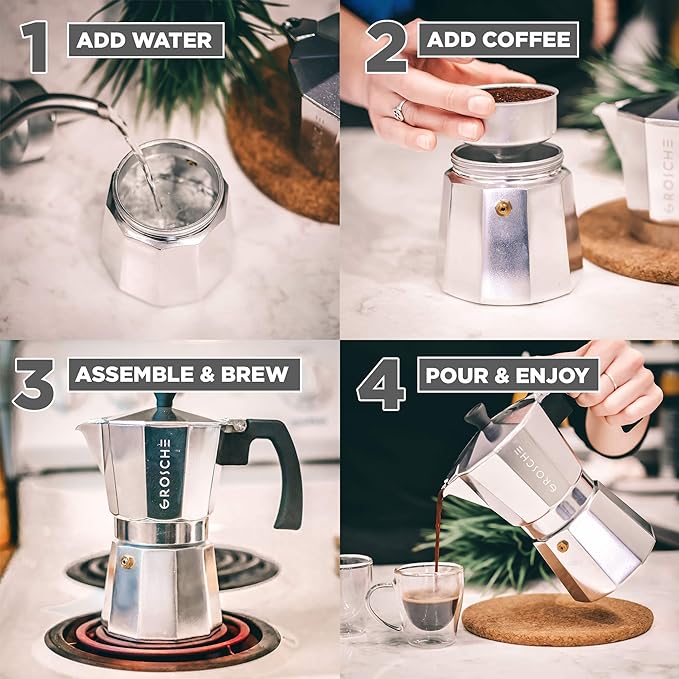 GROSCHE Milano Moka Pot | 9 Espresso Cup - 15.2 oz | Stovetop Espresso Percolator & Coffee Maker – Portable, Ideal for Home and Camping | Cuban Coffee Maker And Italian Moka Pot For Stovetop Espresso; For Gas, Electric, And Propane Stoves With A Soft-T... - Image 6