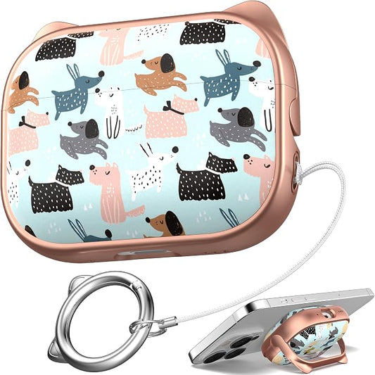 for AirPods Pro 2 Case with Cleaning Kit, Cute Cat Ear Print Design & Cute Buckle for Girls, Phone Holder & Top Safe Lock Buckle Design for AirPods Pro 2nd/1st Gen case, Rose Gold Animal by MHYALUDO