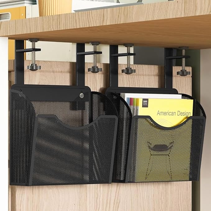 INLDY Under Desk Drawer, Desk Side Storage, Hanging Desks Organizer, Clamp On Mesh Metal Desks Organizer for Office and Home (Black) - Image 3