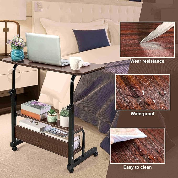 Adjustable Table Student Computer Desk Portable Home Office Furniture Small Spaces Sofa Bedroom Bedside Learn Play Game Desk on Wheels Movable with Storage Size 31.5 * 15.7 Inch Brown A - Image 5