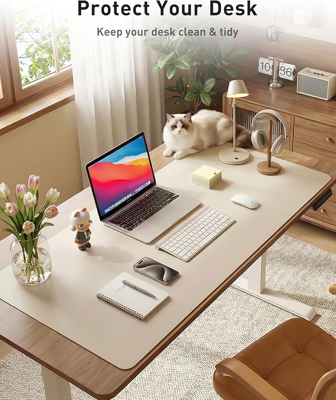 Aothia Faux Leather Desk Mat - Large Mouse Pad, Non-Slip PU Leather Blotter, Waterproof Writing Surface for Office and Home (Eggshell, 42" x 17") - Image 3