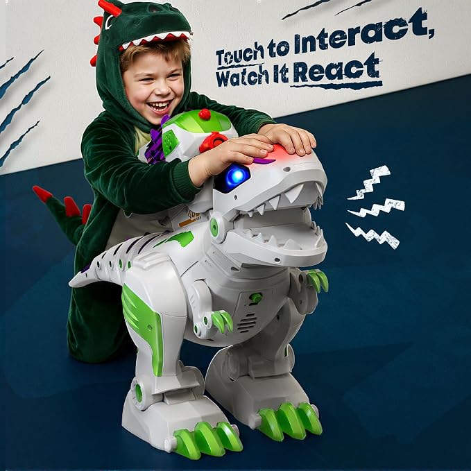 Ruko 8809 Dinosaur Toys for Kids, Large Rechargeable RC T-Rex, Green | Programmable, Walking, Roaring, LED Eyes and Shooting, Interactive Gifts for Boys & Girls Age 3 4 5 6 7 8 - Image 3