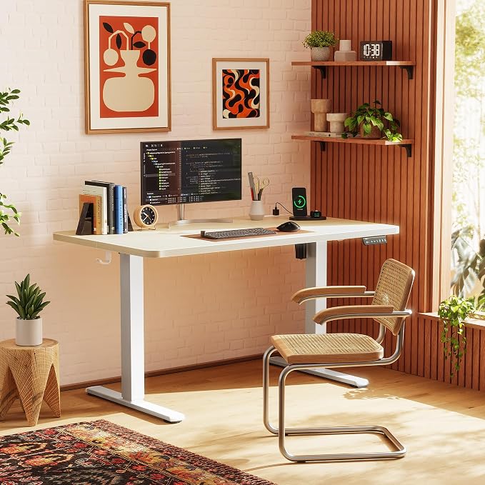 Huuger Electric Standing Desk with Power Outlets and USB-C Port, 47 X 24 Inch Height Adjustable Desk, Sit Stand Desk for Home Office, Computer & Gaming Desk with 4 Presets, Stable Steel Frame, Marple - Image 2