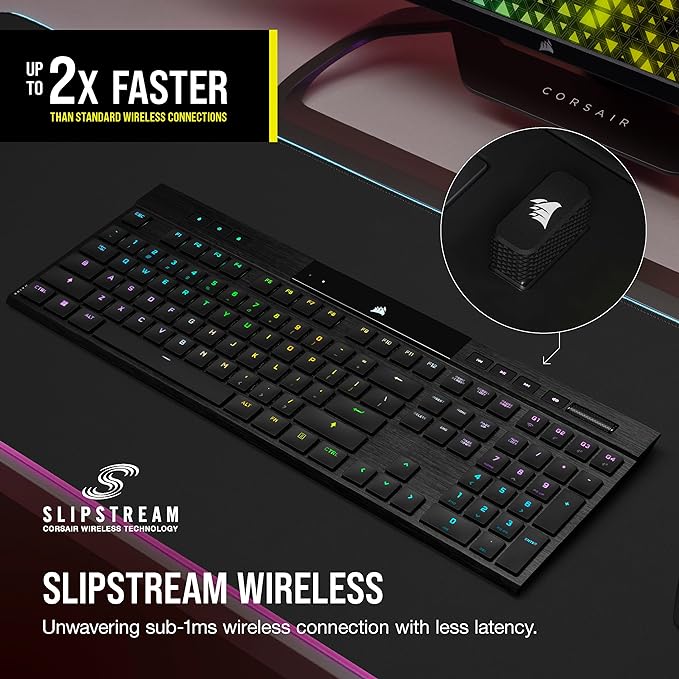 Corsair K100 AIR Wireless RGB Mechanical Gaming Keyboard - Ultra-Thin, Sub-1ms Slipstream, Low-Latency Bluetooth, Cherry MX Ultra Low Profile Keyswitches - NA Layout, QWERTY - Black - Image 5