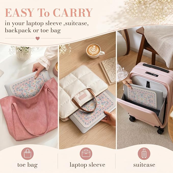 iCasso Aesthetic Small Mouse Pad, 9.5x7.9in,Home Office, Pink Floral | Pink Mini Portable Travel Mousepad, Anti-Slip and Comfortable Cloth Mouse Mat with Stitched Edges for Computer - Image 6