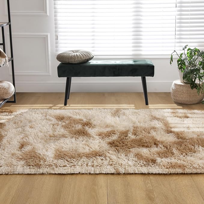 Tepook Fluffy Runner Rugs for Bedroom Aesthetic 2x6 Feet, Shag Soft Bedside Rug with Non-Slip Bottom, Fuzzy Plush Carpet for Room, Hallway Rug for Nursery Dorm Indoor Home Decor, Tie-Dyed Beige - Image 6