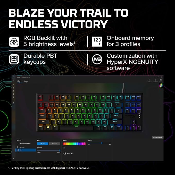 HyperX Alloy Origins Core Mechanical Gaming Keyboard PBT Keycaps Tenkeyless TKL Blue Switch Clicky LED RGB Backlight Playstation Xbox Licensed for PC, PS5, PS4, Xbox Series X|S, Xbox One, Desk Setup - Image 5