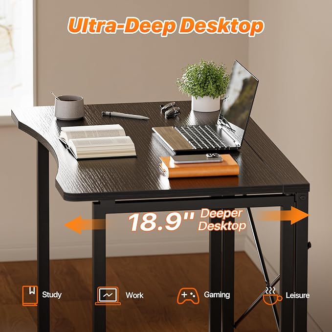 Huuger Folding Desk for Small Spaces, 31.5 Inch Foldable Computer Table, Easy Assembly, for Home Office, Study, Bedroom, Dorm, Space Saving, Small Writing Work Office Computer Desk, Black - Image 4