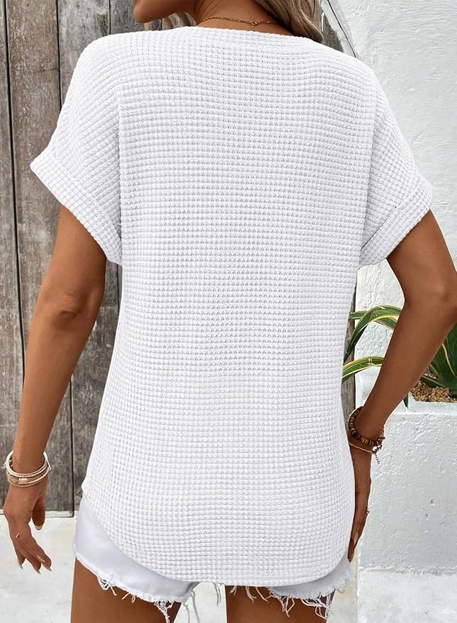 Dokotoo Womens Waffle Knit Tops 2026 Spring Summer V Neck Shirts Casual Trendy Women's Blouses Basic Tee - Image 4