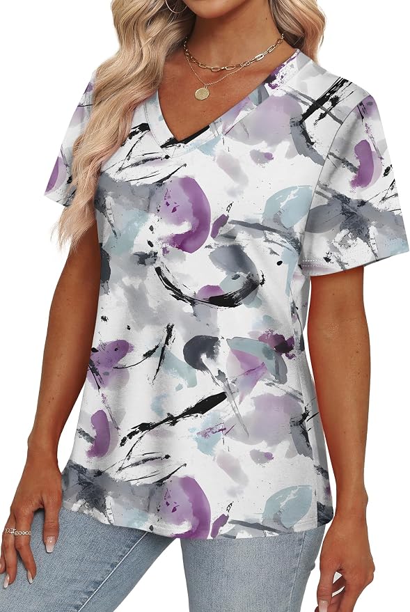Alaroo Womens Summer Tops 2026 V Neck Short Sleeve Shirts Trendy Dressy Casual Vacation Outfits Printed - Image 3