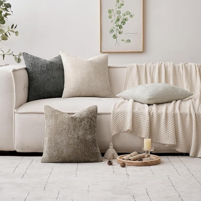 MIULEE Pack of 4 Couch Throw Pillow Covers 26x26 Inch Neutral Soft Decorative Chenille Pillow Covers Farmhouse Boho Accent Cushion Covers for Mid Century Modern Spring Decor Sofa Bedroom Living Room - Image 5