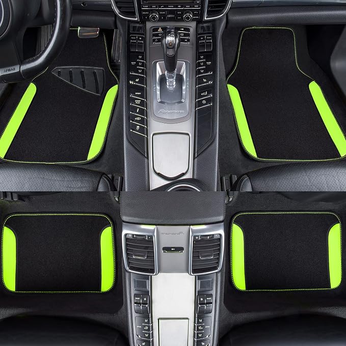 CAR PASS Fluorescent Leather & Waterproof Car Carpet Floor Mats, Universal Car Mats Fit for SUV,Vans,sedans, Trucks,Set of 4pcs Car Carpet with Anti-Slip nibbs Driver Heel Pad (Black Green Lime) - Image 3