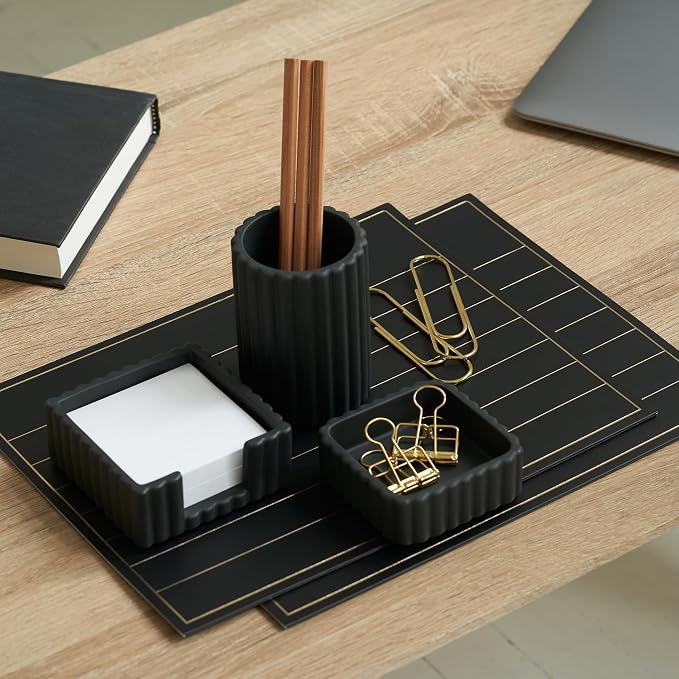 Aesthetic Desk Organizer Set of 3 For Your Office - Sturdy Concrete Desktop Accessories For Women Enhance Any Office Decor - Set incl. Pen Holder, Paperclip Storage & Sticky Note Holder for Teacher - Image 5