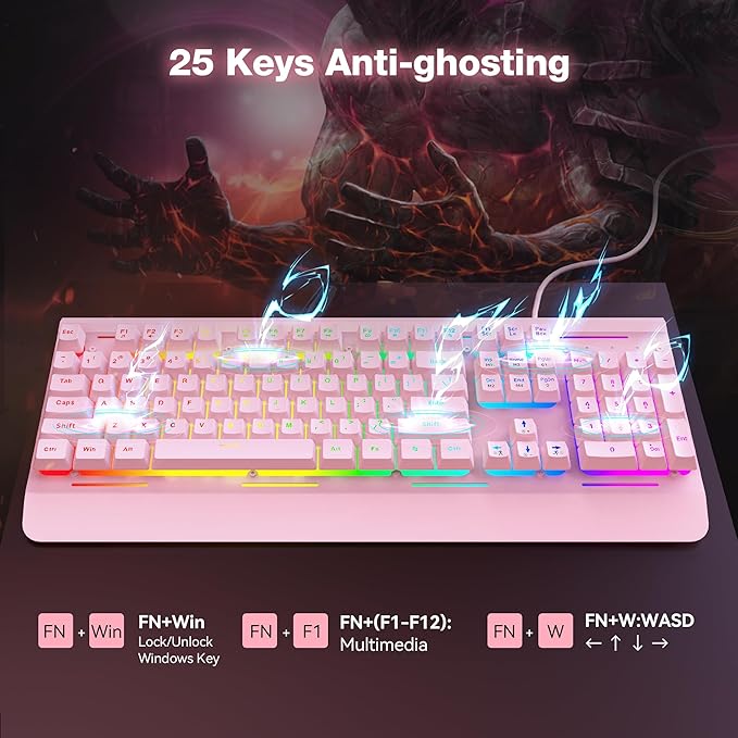 TECKNET Wired Gaming Keyboard, RGB Backlit Keyboard with Metal Panel Design | 15-Zone RGB Illumination, Whisper Quiet Design, IP32 Water Resistance, 25 Anti-ghosting Keys, Ergonomic Design - Image 7