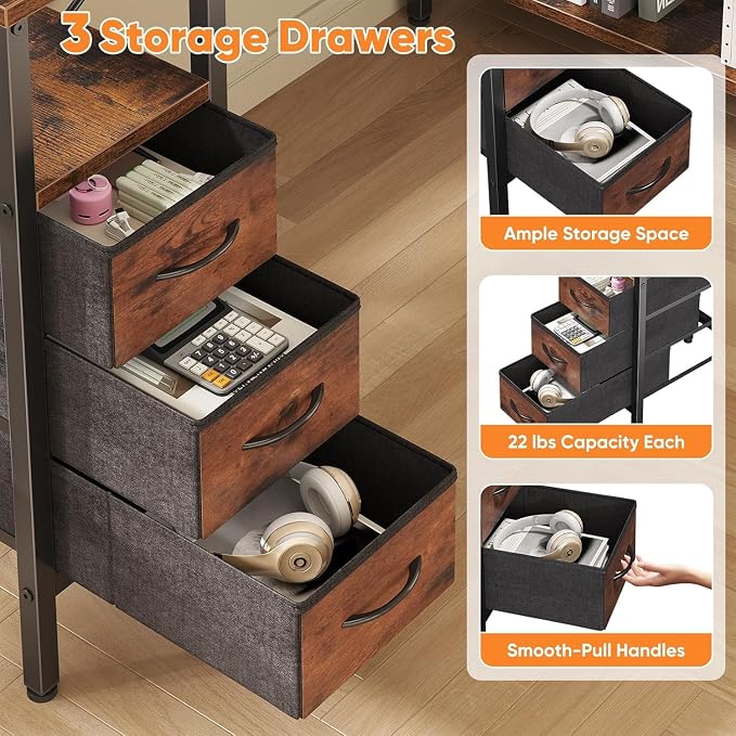 Alpen L Shaped Computer Desk, 47 Inch Corner Desk with Drawers and Power Outlets, Home Office Desk for Gaming, Study Writing PC Table with Storage and Reversible Shelf, Rustic Brown - Image 6