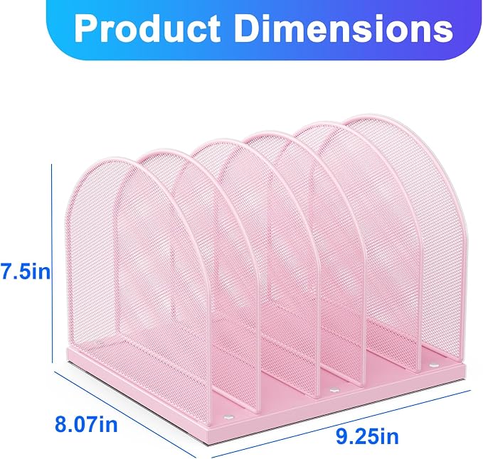 gianotter Desktop File Organizer with 5 Compartments | Desk Organizer Paper Organizer for Desk Workspace Organizers for Office Supplies (Pink, Upright Style) - Image 3