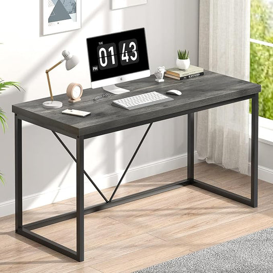 EXCEFUR Modern Computer Desk, Small Home Office Desk, Wood and Metal Writing Study Table Workstation for Bedroom Living Room, Rustic Grey, 47 inch by EXCEFUR