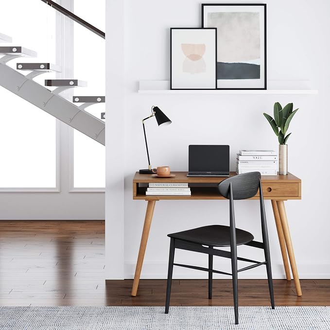 Nathan James Parker Modern Home Office Writing, Computer or Laptop Desk with Open Storage Cubby and Small Drawer, Walnut - Image 2