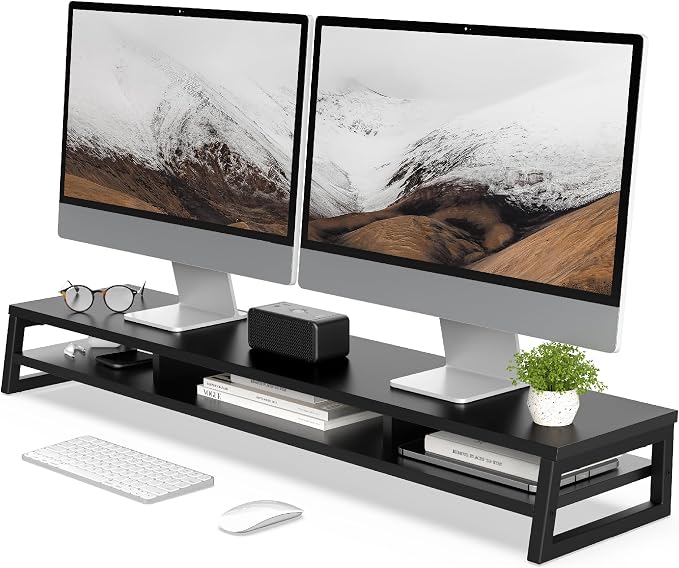 Fenge Dual Monitor Stand for Desk, 42.5in Large Monitor Riser for 2 Monitors, 2 Tier Computer Office Desk Top Shelf, Desktop Storage Stand for Laptop, PC, Computer, Printer by Fenge