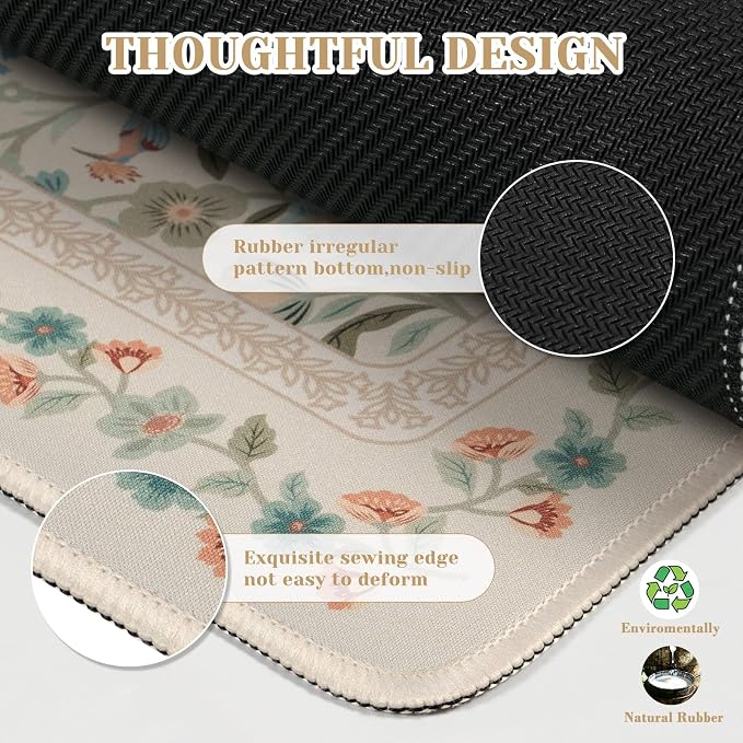 iCasso Aesthetic Flower Mouse Pad for Laptop, 23.6x13.7in Desk Pad, Beige | Desk Matt for Desktop,Anti-Slip Mousepad with Stitched Edges for Laptop Computer Keyboard - Image 4