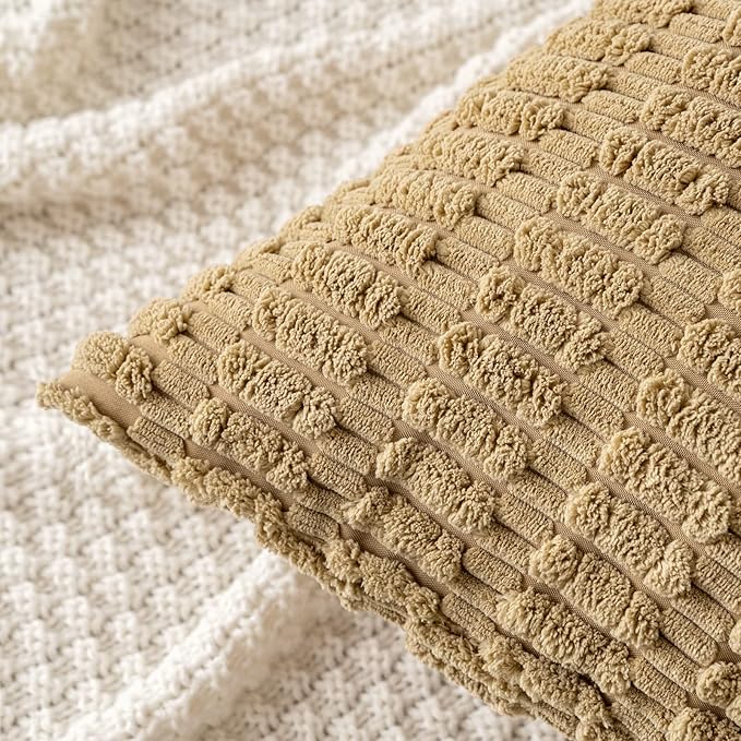 MIULEE Pack of 2 Corduroy Decorative Throw Pillow Covers 20x20 Inch Soft Boho Striped Pillow Covers Modern Farmhouse Home Decor for Sofa Living Room Couch Bed Khaki - Image 2