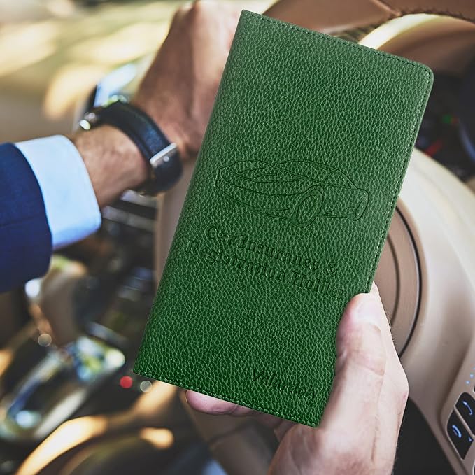 Valardoh Premium Car Registration and Insurance Card Holder, Car Document Holder for Cards, Driver License & other Essential Documents (Dark Green) - Image 6