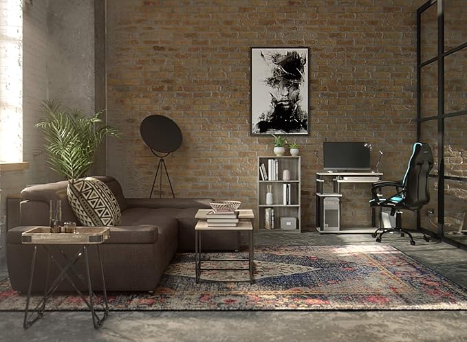 Furinno Abbott Computer Desk with Bookshelf, French Oak Grey/Black - Image 2